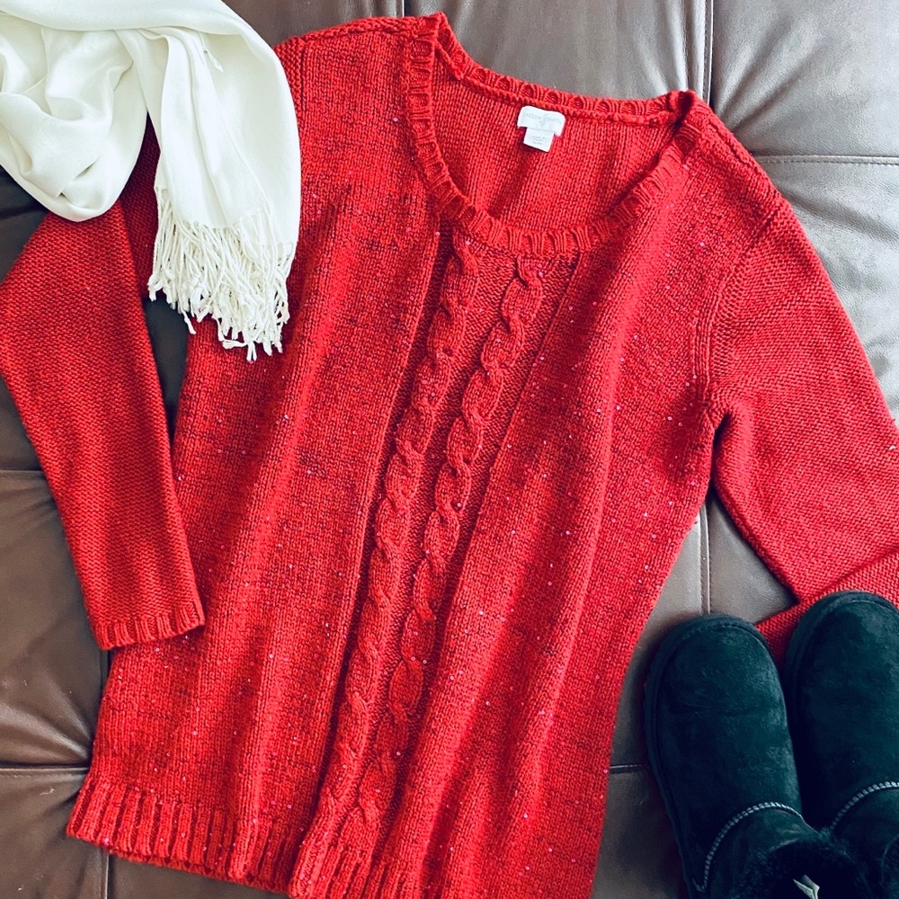 Red Jaclyn Smith Christmas Sparkle Sweater XL EUC